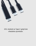 3’ü 1 Arada Hızlı Şarj Kablosu iOS Android Type-C Uyumlu ve Dayanıklı - Görsel 3