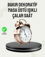 Nostaljik Büyük Boy Metal Masa Saati Bronz Kaplama ve Yüksek Sesli Alarm - Görsel 5