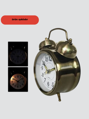 Dekoratif Bronz Renk Metal Alarmlı Masa Üstü Saat Klasik Tasarım
