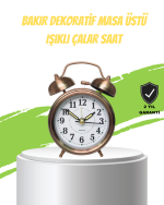 Nostaljik Bronz Metal Alarmlı Masa Saati Büyük Boy Dekoratif ve Şık Tasarım - Görsel 5