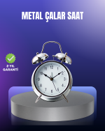 Yuvarlak Gümüş Dekoratif Işıklı Masa Üstü Saat Alarmlı Sessiz Çalışma - Görsel 5