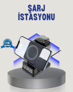 Kablosuz Şarj Cihazı ve Dijital Saat – 4’ü 1 Arada Hızlı Şarj, Apple Uyumlu, LED Işıklı Tasarım - Görsel 5