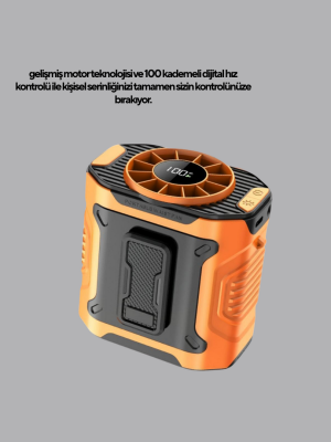 Turbo Mini Taşınabilir Fan – 100 Kademeli Dijital Hız Kontrolü ve Type-C Şarj (Kopya)