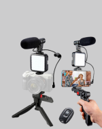 Profesyonel Vlog Çekim Kiti LED Işıklı Tripod Mikrofonlu Telefon Seti