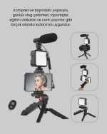 Profesyonel Vlog Çekim Kiti LED Işıklı Tripod Mikrofonlu Telefon Seti - Görsel 4