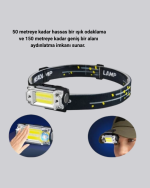 USB Şarjlı Mini LED KAFA Feneri 50m Odak 150m Geniş Aydınlatm - Görsel 4
