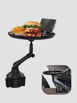 360° Döner Araç Bardaklık Tepsisi Geniş Yemek Alanlı Telefon Standlı