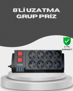 Akım Korumalı 8’li Priz 3 USB’li Uzatma Kablosu Isıya Dayanıklı 2 Metre - Görsel 5