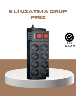 Güçlü Termal Korumalı 8 Priz + 3 USB Çoklu Uzatma Kablosu 2m - Görsel 5