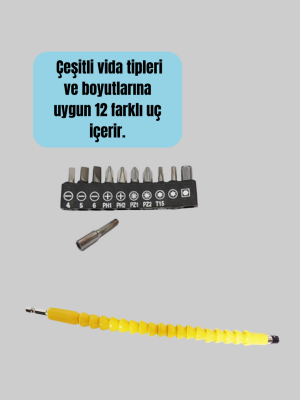 12 Parça Akrobat Vidalama Uç Seti Esnek Dar Alan Kullanım