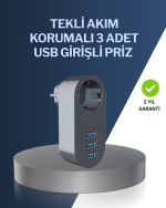 Çocuk Korumalı Termal Priz - 3'lü USB Şarj ve Akım Koruması - Görsel 5