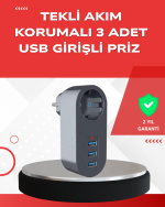 2500W Güç Destekli Akım Korumalı Priz – 3 USB Çıkışlı - Görsel 5