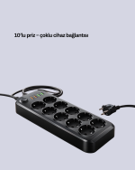 USB Type-C Destekli 10’lu Grup Priz Termal Korumalı 2m Kablo 2500W - Görsel 2