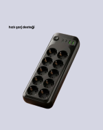 USB Type-C Destekli 10’lu Grup Priz Termal Korumalı 2m Kablo 2500W - Görsel 3