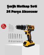 24 Parça Çift Bataryalı Akülü Darbeli Matkap – Güçlü Motor, Metal Dişli, LED Işıklı - Görsel 5