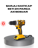 Çift Bataryalı Darbeli Şarjlı Matkap Seti – Metal Dişli, 24 Parça Aksesuar ve LED Işıklı - Görsel 5
