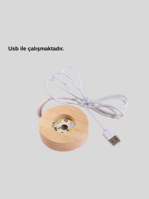 Ahşap Standlı LED Kristal Küre Lazer İşlemeli Dekoratif Obje