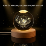 LED Işıklı Kristal Küre Ahşap Standlı Dekoratif Gezegen Model - Görsel 5