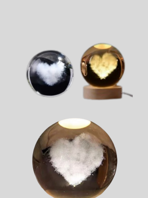 Romantik Kalpli Kristal Cam Küre USB’li Işıklı Dekoratif Obje