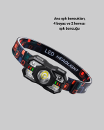 Hareket Sensörlü Şarjlı LED Far Suya Dayanıklı Çok Modlu - Görsel 3