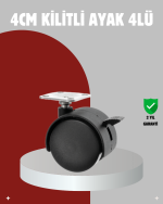Mobilya İçin Kilitli 4 cm Tekerlek Ayak Seti - Görsel 5
