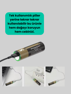 USB Type-C ile Hızlı Şarj Edilebilen AA Lityum Pil