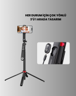 Taşınabilir Tripod ve Selfie Çubuğu Vlog ve Video Çekimi - Görsel 4
