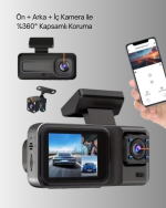 1080P Üç Kameralı Araç Kamerası Wi-Fi Destekli Park Modu ve G-Sensörlü - Görsel 3