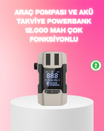 Araç Hava Pompası ve Akü Takviye Powerbank 12.000 mAh Çok Fonksiyonlu - Görsel 5