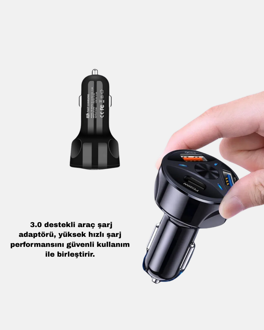 1251880_4-11.png 360° Döner Telefon Tutucu ve 55W Hızlı Araç Şarj Aksesuar Seti - Görsel 1