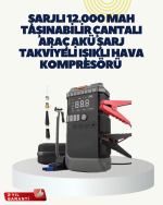 Taşınabilir Akü Takviye Cihazı Işıklı Hava Kompresörü Powerbank - Görsel 5
