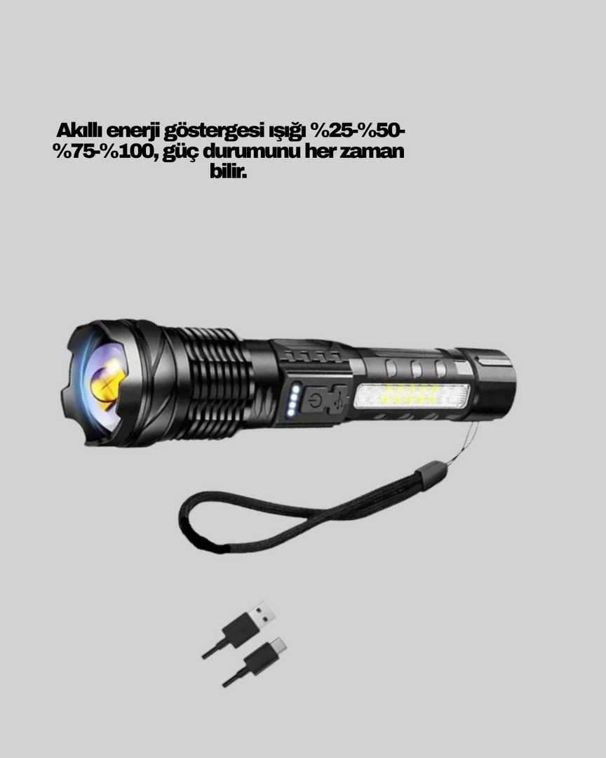 1253385_7-51.png Güçlü LED El Feneri Şarj Edilebilir Çok Modlu - Görsel 1