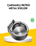Çakmaklı Küllük Paslanmaz Metal Yuvarlak Tasarım - Görsel 5