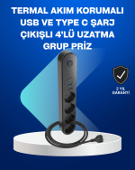 Akıllı Akım Dengelemeli 4’lü Çoklu Priz Type-C ve USB Çıkışlı - Görsel 5