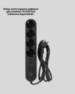 Akıllı Akım Dengelemeli 4’lü Çoklu Priz Type-C ve USB Çıkışlı - Görsel 3