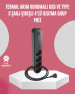 Led Anahtarlı Akım Korumalı Çoklu Priz 4 Priz 3 USB Girişli - Görsel 5
