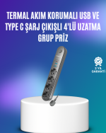 4’lü Çoklu Priz 2 USB Type-C Girişli Akım Korumalı Siyah - Görsel 5