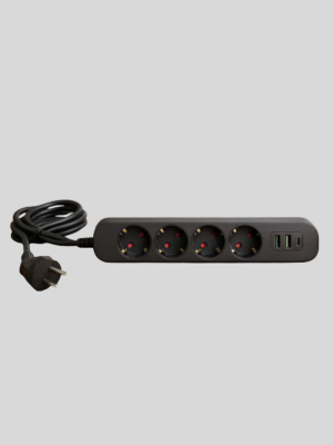 4’lü Çoklu Priz 2 USB Type-C Girişli Akım Korumalı Siyah
