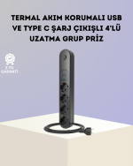 Akım Korumalı Çoklu Priz 4’lü 2 USB 1 Type-C 2500W Güçlü Tasarım - Görsel 5