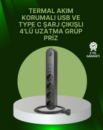 4 Priz 2 USB 1 Type-C Akım Korumalı Çoklu Priz Led Anahtarlı - Görsel 5