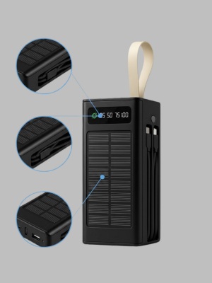 LED Aydınlatmalı Güneş Panelli Powerbank Seyahat ve Kamp İçin