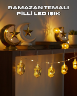 Ramazan Dekoru İçin Pilli LED Işık Altın Fener Tasarımlı - Görsel 5