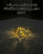 Gold Renk Metal Minareli Hilal LED Işık Pilli Ramazan Süsü - Görsel 5