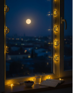 Gold Renk Metal Minareli Hilal LED Işık Pilli Ramazan Süsü