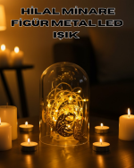Ramazan Minare Detaylı Hilal LED Işık Günışığı Sarı Metal Süs - Görsel 5