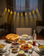 Ramazan Minare Detaylı Hilal LED Işık Günışığı Sarı Metal Süs - Görsel 3