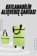 Katlanabilir Tekerlekli Çantalı Çarşı Pazar Arabası Alışveriş Çantası Piknik Çantası - Görsel 5