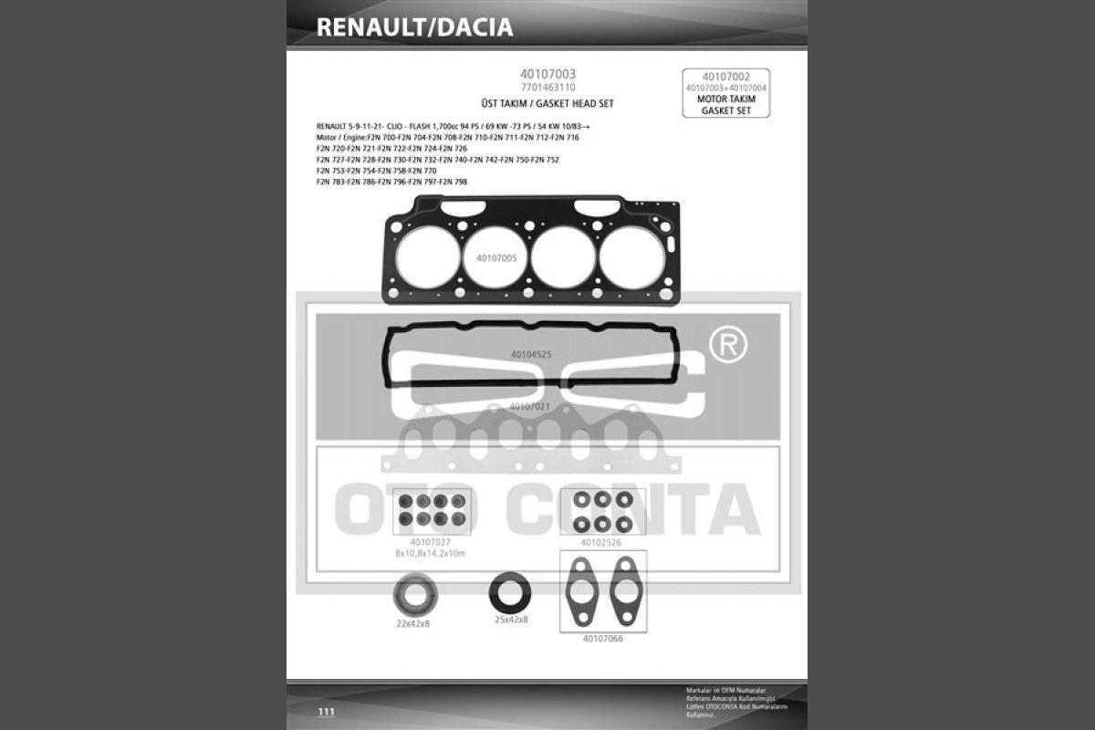 1817063_54009_684667827.jpg ÜST MOTOR TAKIM CONTASI 1700C RENAULT FLASH R11 (KEÇELİ - SKCLİ) (107001) - Görsel 1
