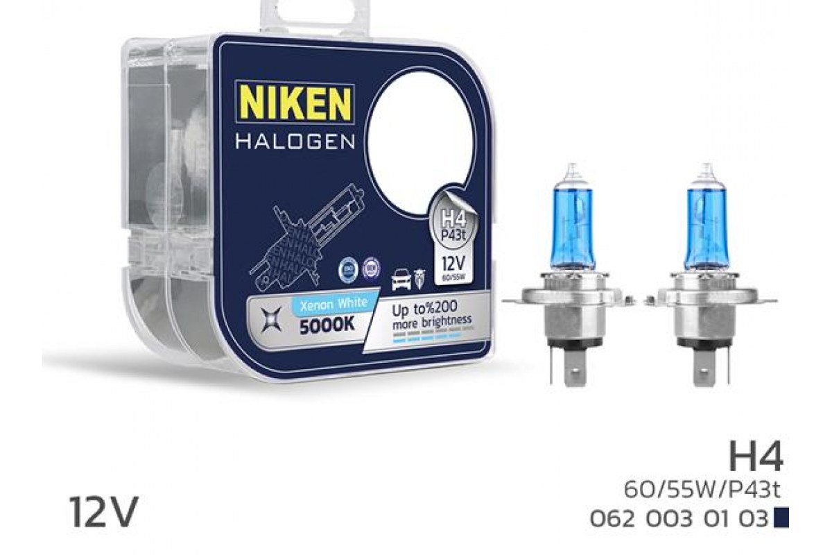 1869154_1138526_976987156.jpg NIKEN 12V H4 60/55W BEYAZ IŞIK AMPUL P43t 5000K - Görsel 1