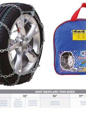 PATİNAJ ZİNCİRİ 4x4 JEEP - MİNİBÜS VE HAFİF TİC.ARAÇ 14-15-16-17-18-19 JANT ZİNCİR EBATLARI İÇİN RESİME BAKINIZ